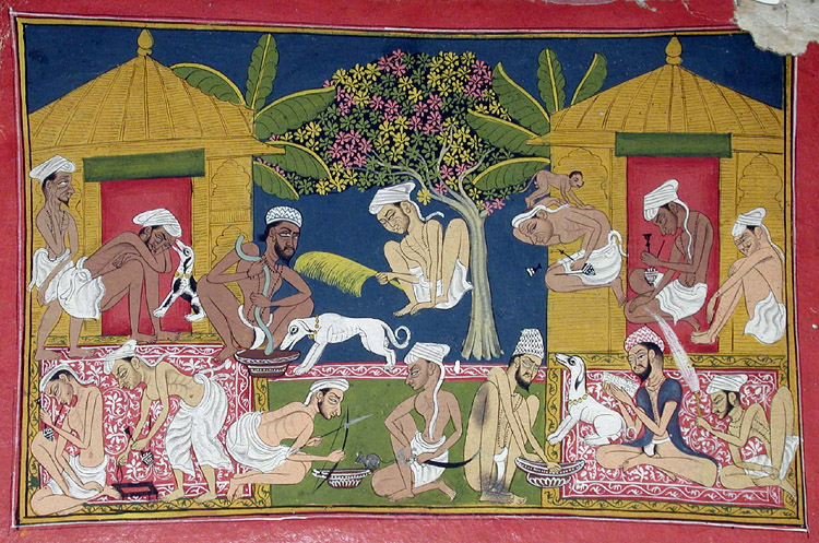 A depiction of people consuming bhang.